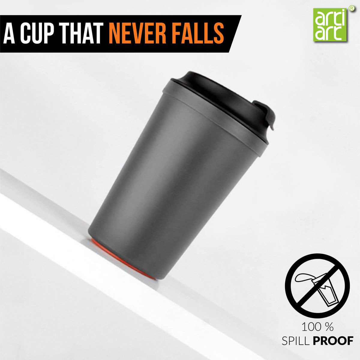 340ml GREY IDEA CAFE COFFEE MUG – SUCTION TECHNOLOGY BPA TOXIC FREE ARTIART image 0