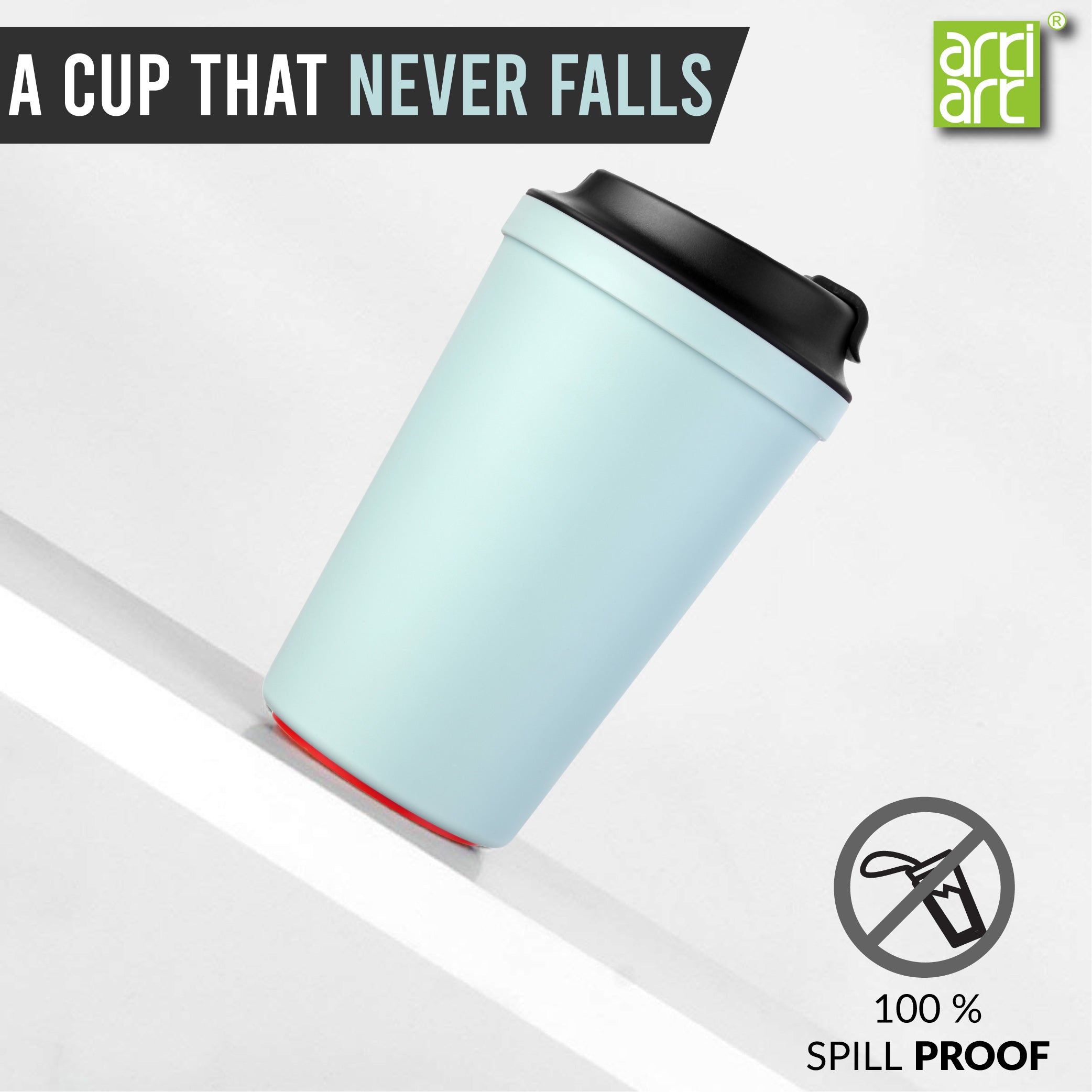 340ml SKY BLUE IDEA CAFE COFFEE MUG - SUCTION TECHNOLOGY BPA TOXIC FREE image 0