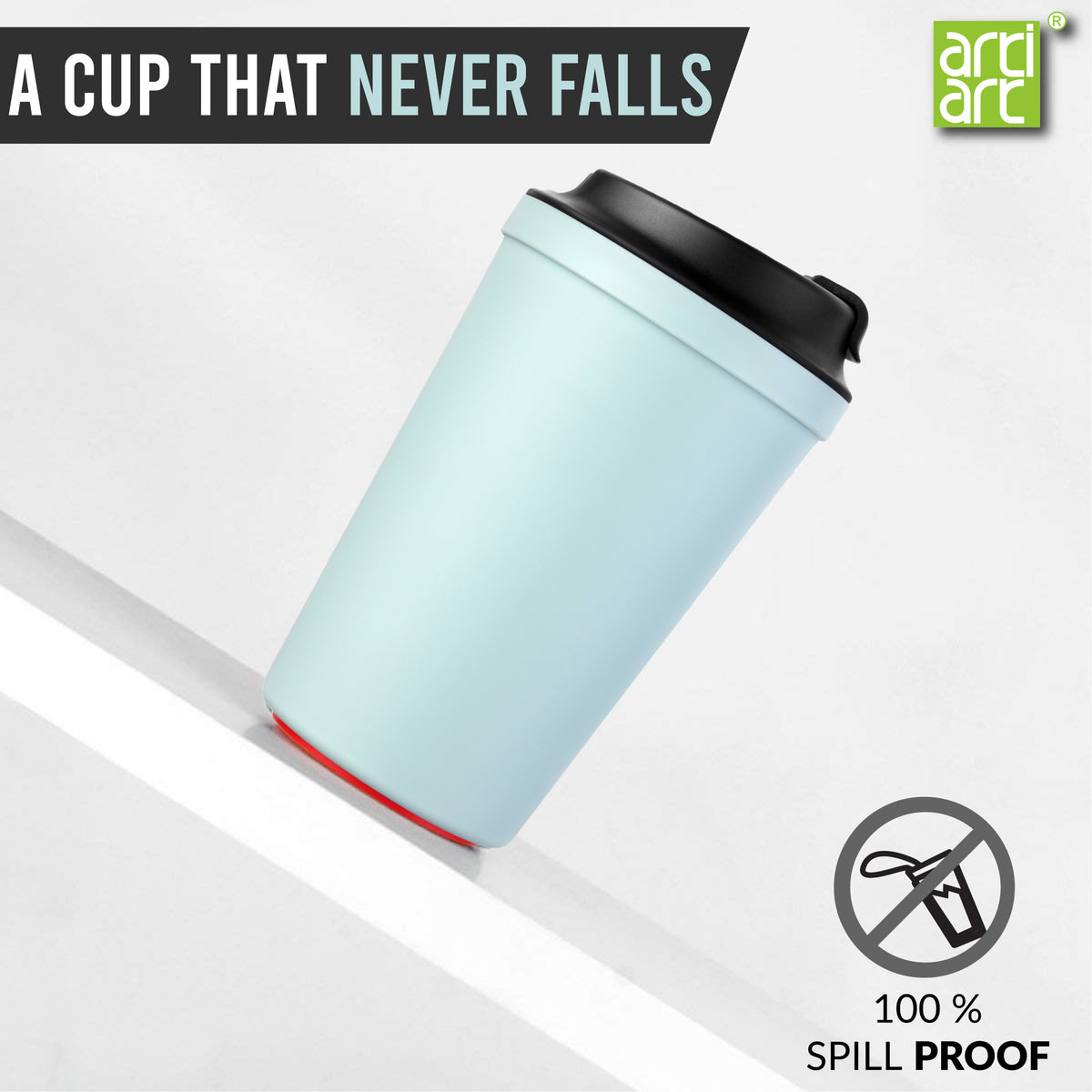 340ml SKY BLUE IDEA CAFE COFFEE MUG - SUCTION TECHNOLOGY BPA TOXIC FREE image 0