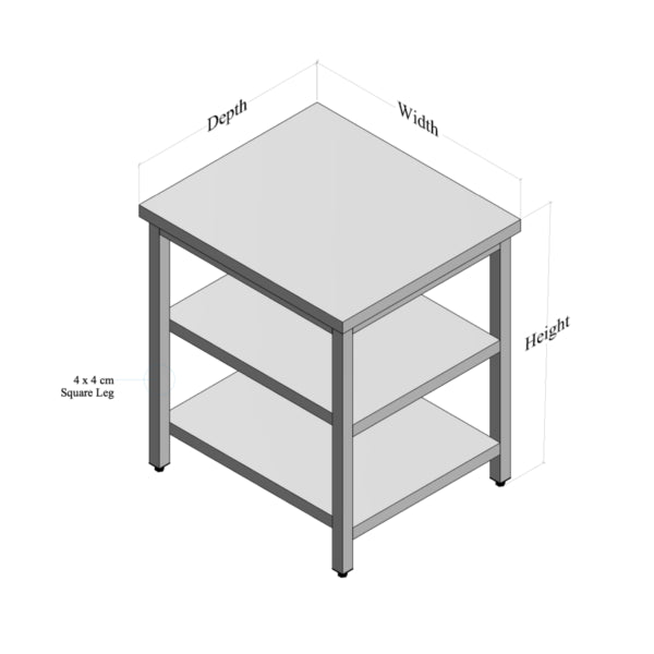 Durable Stainless Steel 304 Work Table with Middle and Bottom Shelf - Adjustable Legs