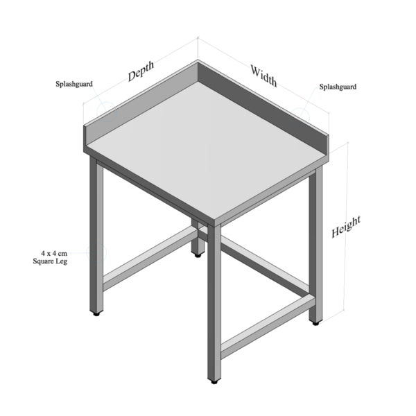 Durable Stainless Steel Table with Splash Guard and Adjustable Base - Ideal for Commercial Kitchens