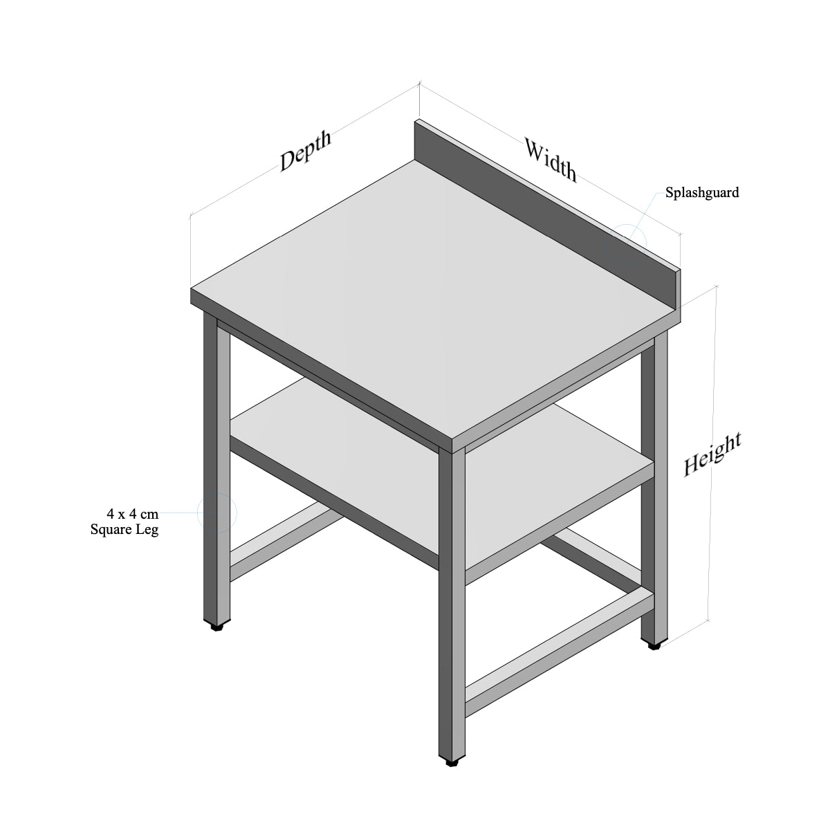 Durable Stainless Steel NSF Certified Commercial Kitchen Prep Table with Backsplash and Middle Shelf - Open Base Design for Easy Access