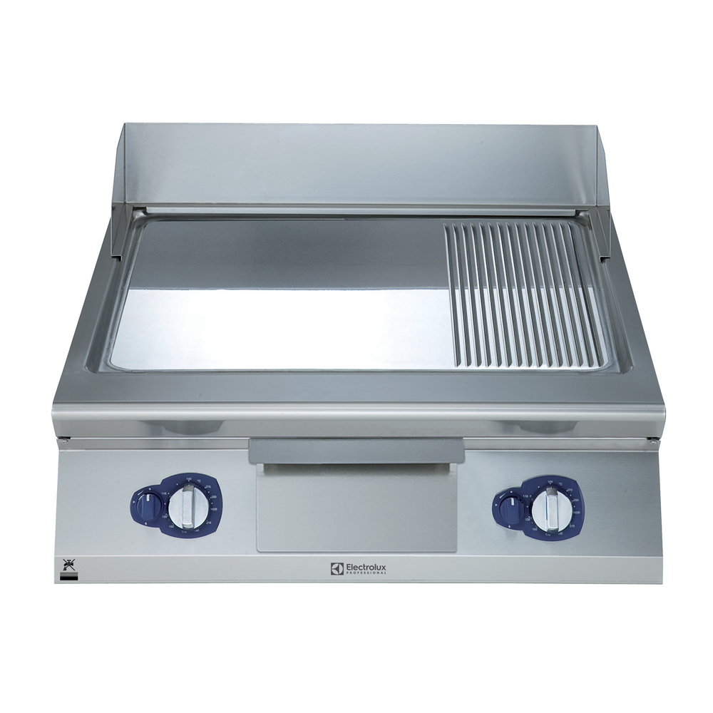 ELECTROLUX GRILL GAS FRYTOP POLISHED CHROME SMOOTH+RIBB.SLOPED 800 MM - E9FTGHCP00 image 0