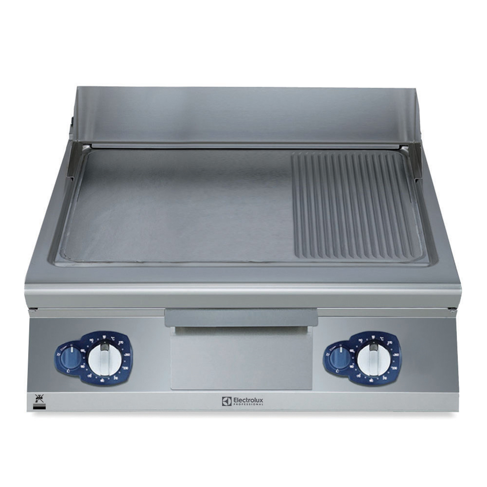 ELECTROLUX GRILL GAS FRYTOP SMOOTH+RIBBED SLOPED PLATE 800 MM-BRUSHED CHROME - E9IIMAAOMEA image 0