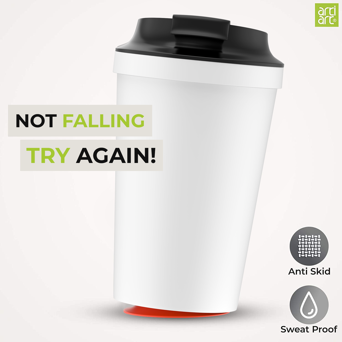 340ml WHITE IDEA CAFE COFFEE MUG – SUCTION TECHNOLOGY BPA TOXIC FREE ARTIART image 0